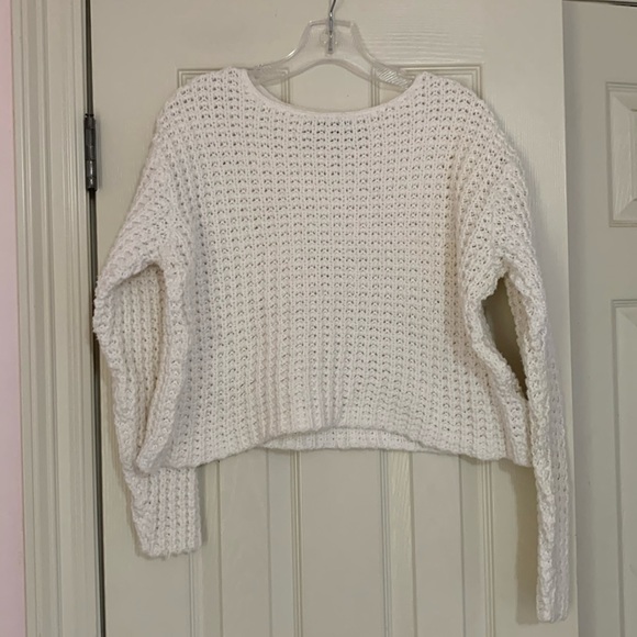 White Liz Claiborne Vintage Cropped Chunky Waffle Knit Sweater Sma… - Picture 1 of 8